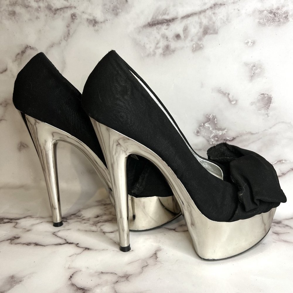 Steve Madden Platform Stiletto Mirror Bow Pumps - COLOR: Black - SIZE: 7.5M